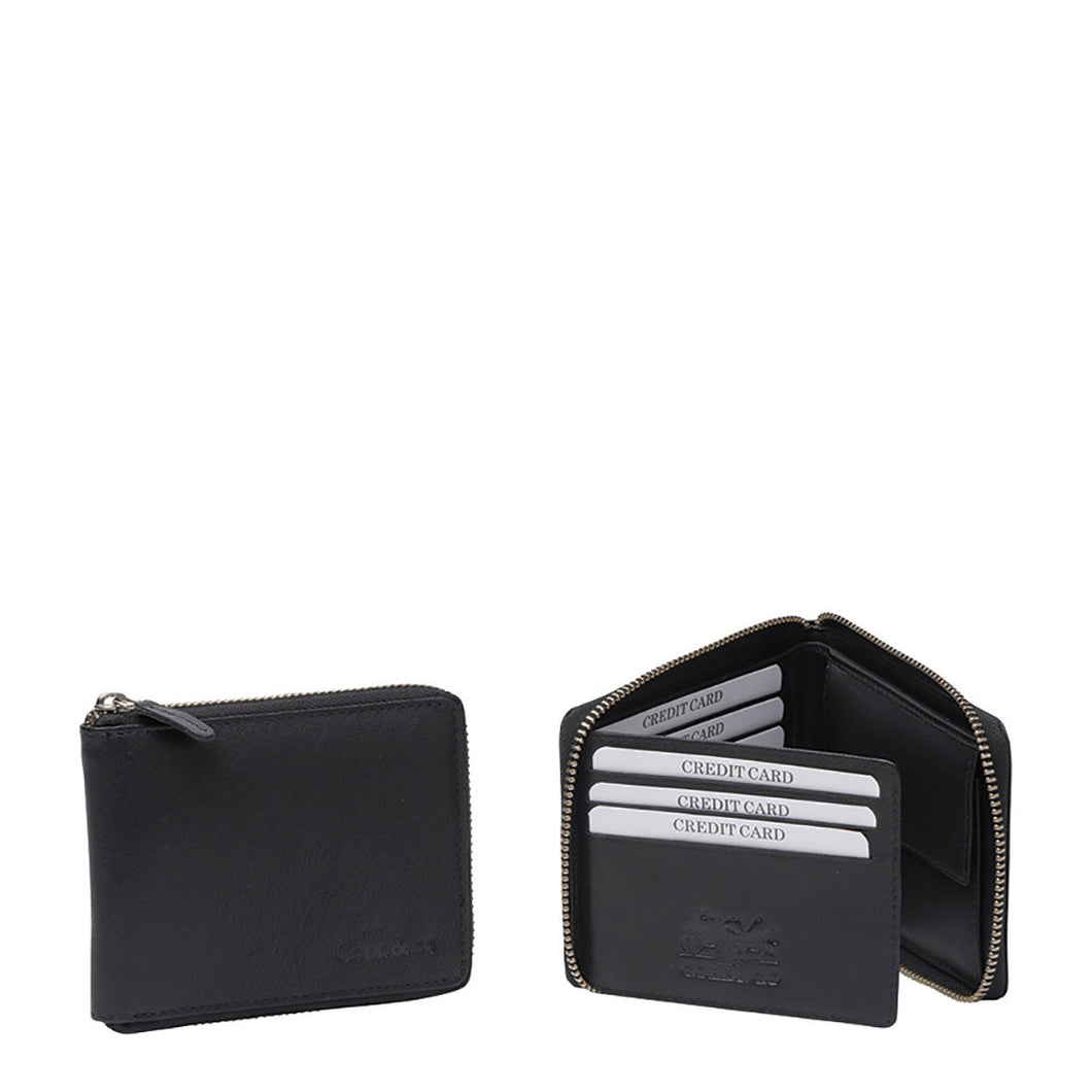 Gabee.com.au-Cobb & co-LEATHER THREE FOLD ZIP WALLET-BLACK-Mens Wallet - 2