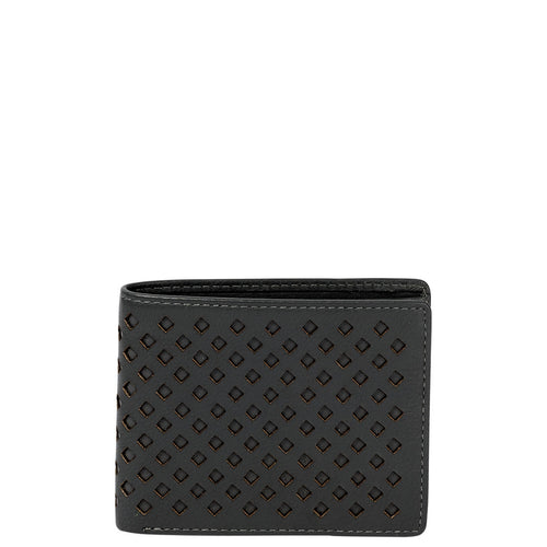 Gabee.com.au-Cobb & Co-DIAMOND LAZER CUT BIFOLD LEATHER WALLET-BLACK-Mens Wallet - 1
