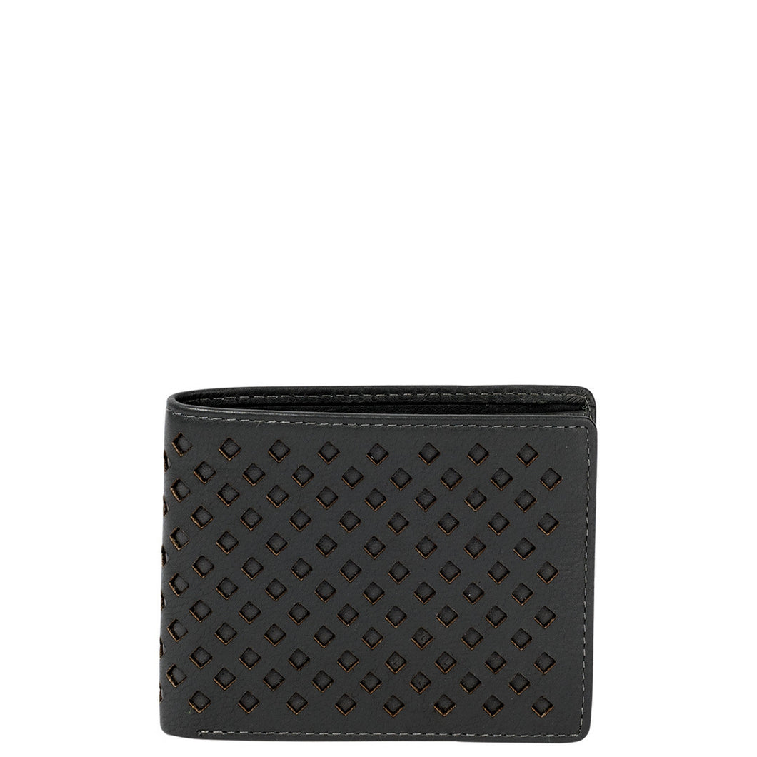 Gabee.com.au-Cobb & Co-DIAMOND LAZER CUT BIFOLD LEATHER WALLET-BLACK-Mens Wallet - 1