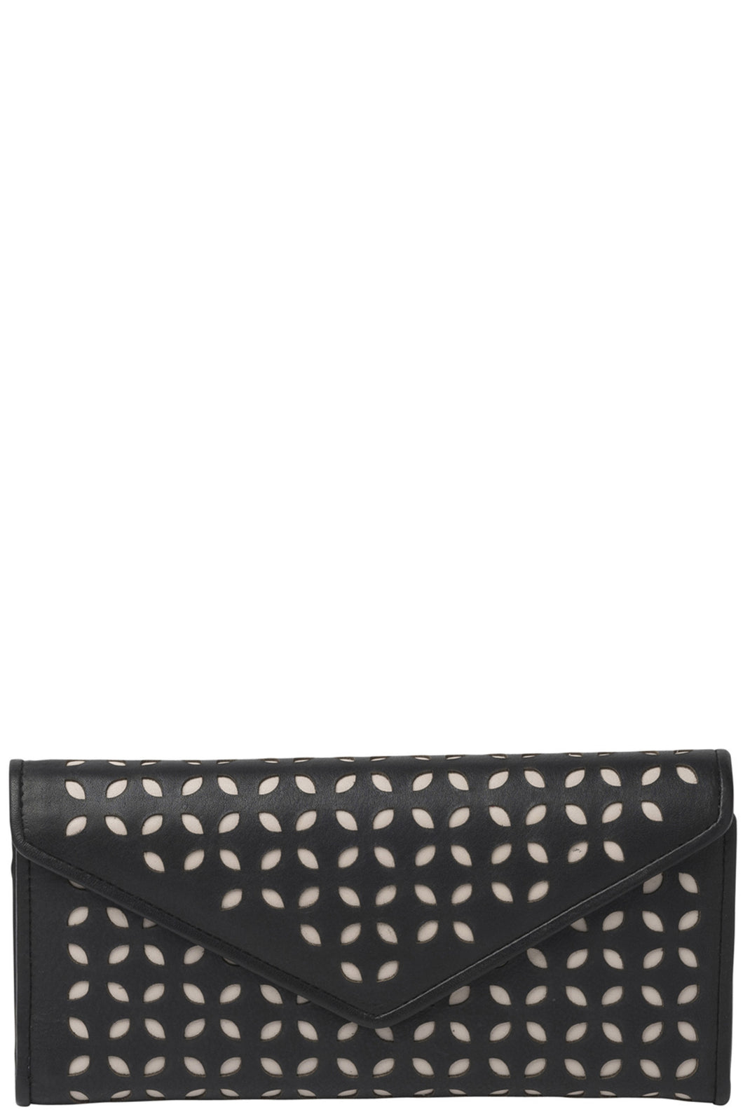 Gabee.com.au-Gabee-LEAF LASER CUT SLIM LEATHER WALLET-BLACK-Womens Wallet - 2