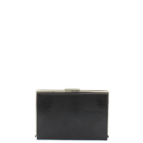 Gabee.com.au-Gabee-MISCHA SNAKE EMBOSS SQUARE FRAME CLUTCH-BLACK-Clutch - 1