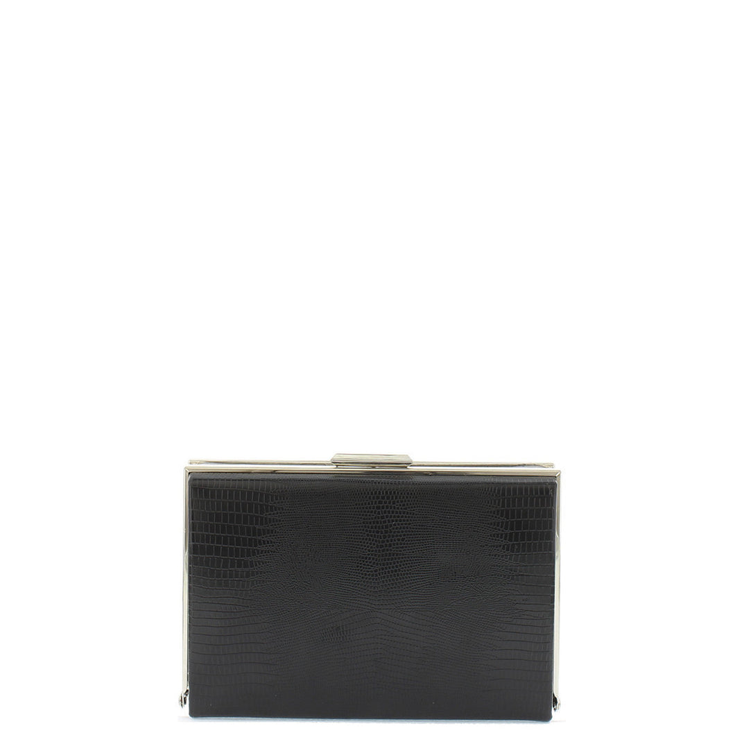Gabee.com.au-Gabee-MISCHA SNAKE EMBOSS SQUARE FRAME CLUTCH-BLACK-Clutch - 1