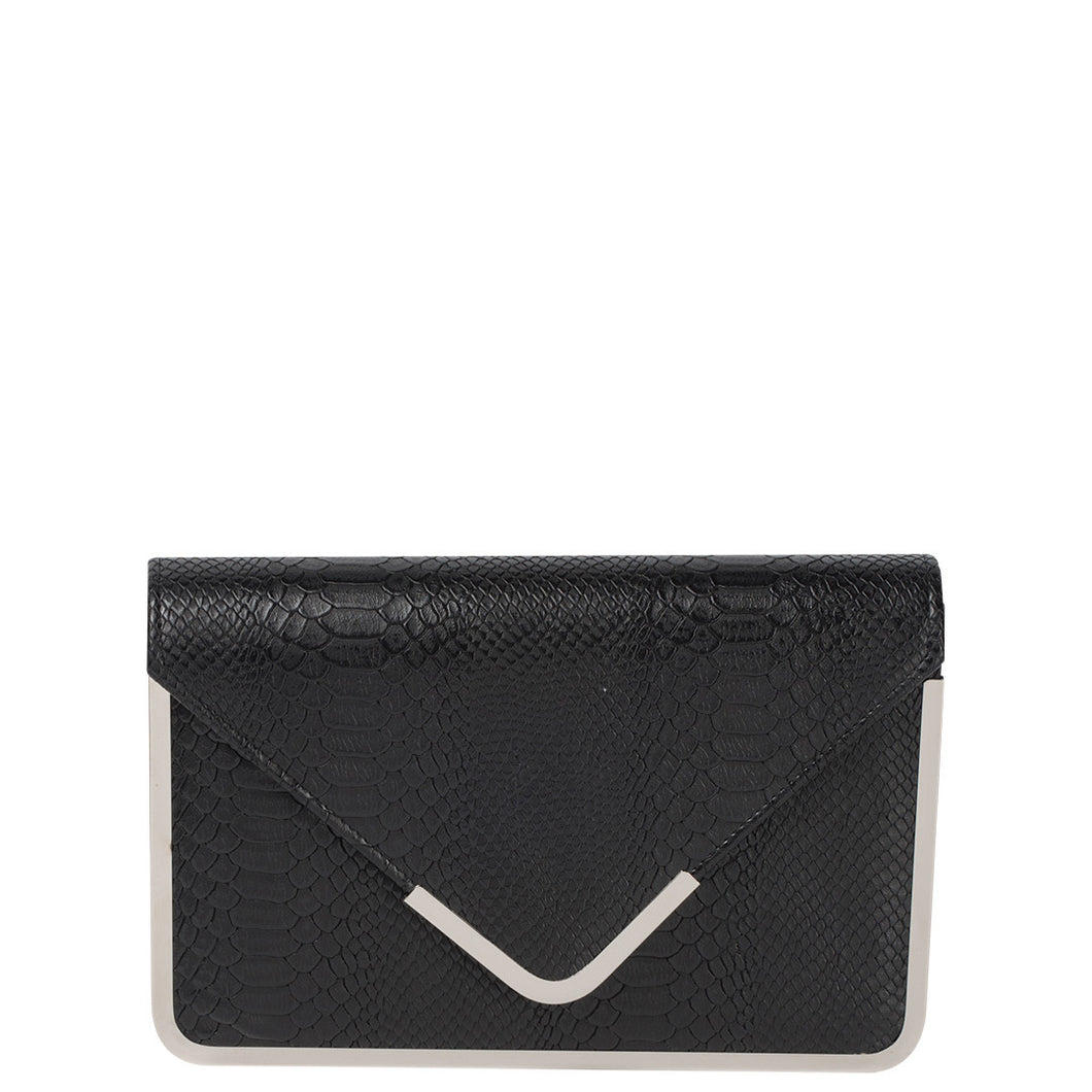Gabee.com.au-Gabee-KIM CROC ENVELOPE CLUTCH-BLACK-Clutch - 2