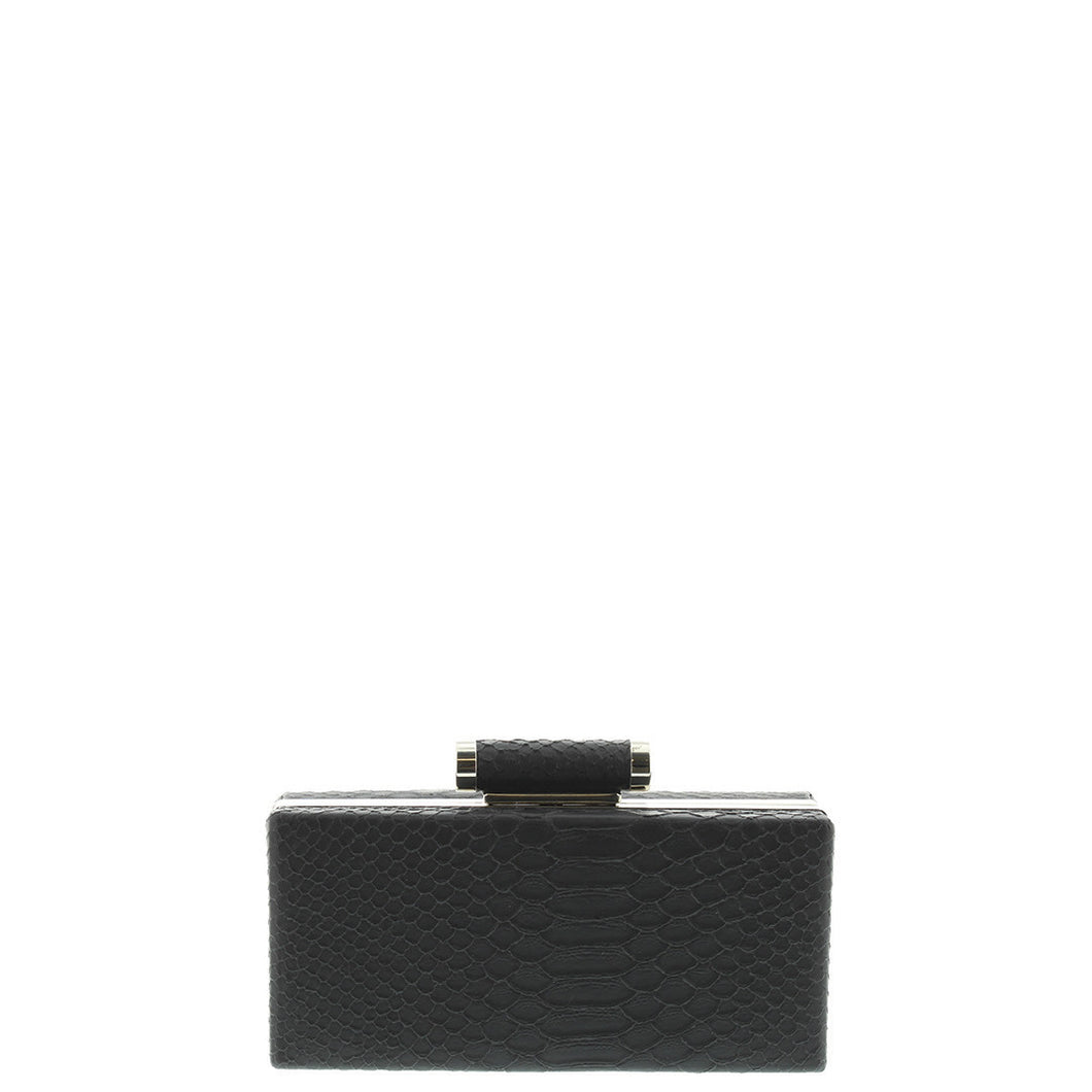 Gabee.com.au-Gabee-JUNE SNAKE BOX CLUTCH-BLACK-Clutch - 2