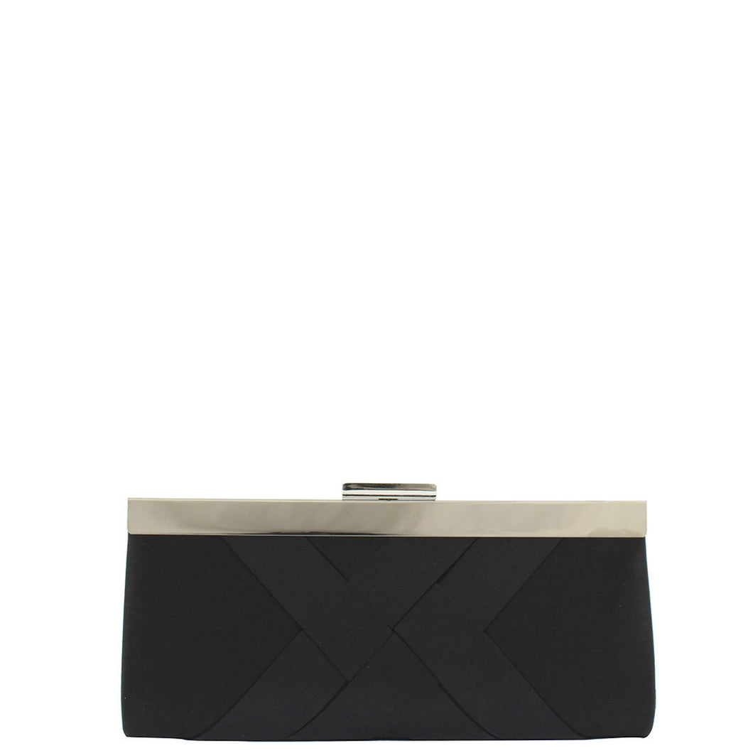 Gabee.com.au-Gabee-DELISSA SATIN CLUTCH METAL BAR ON TOP-BLACK-Clutch - 2