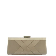 Load image into Gallery viewer, Gabee.com.au-Gabee-DELISSA SATIN CLUTCH METAL BAR ON TOP-TAUPE-Clutch - 1
