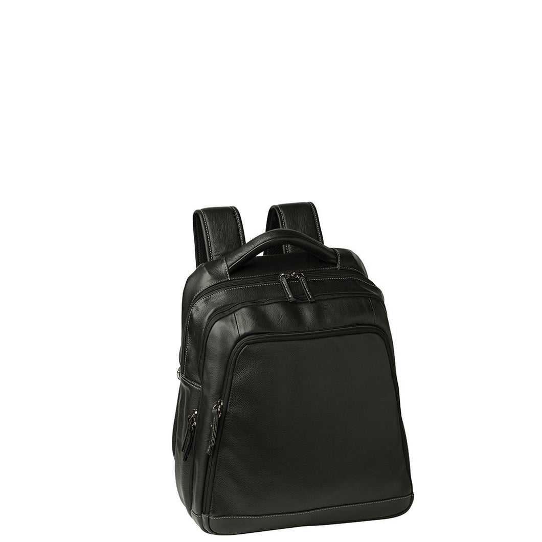 Gabee.com.au-Cobb & Co-MAREK RFID BLOCKING LEATHER LAPTOP BACKPACK-BLACK-Backpacks