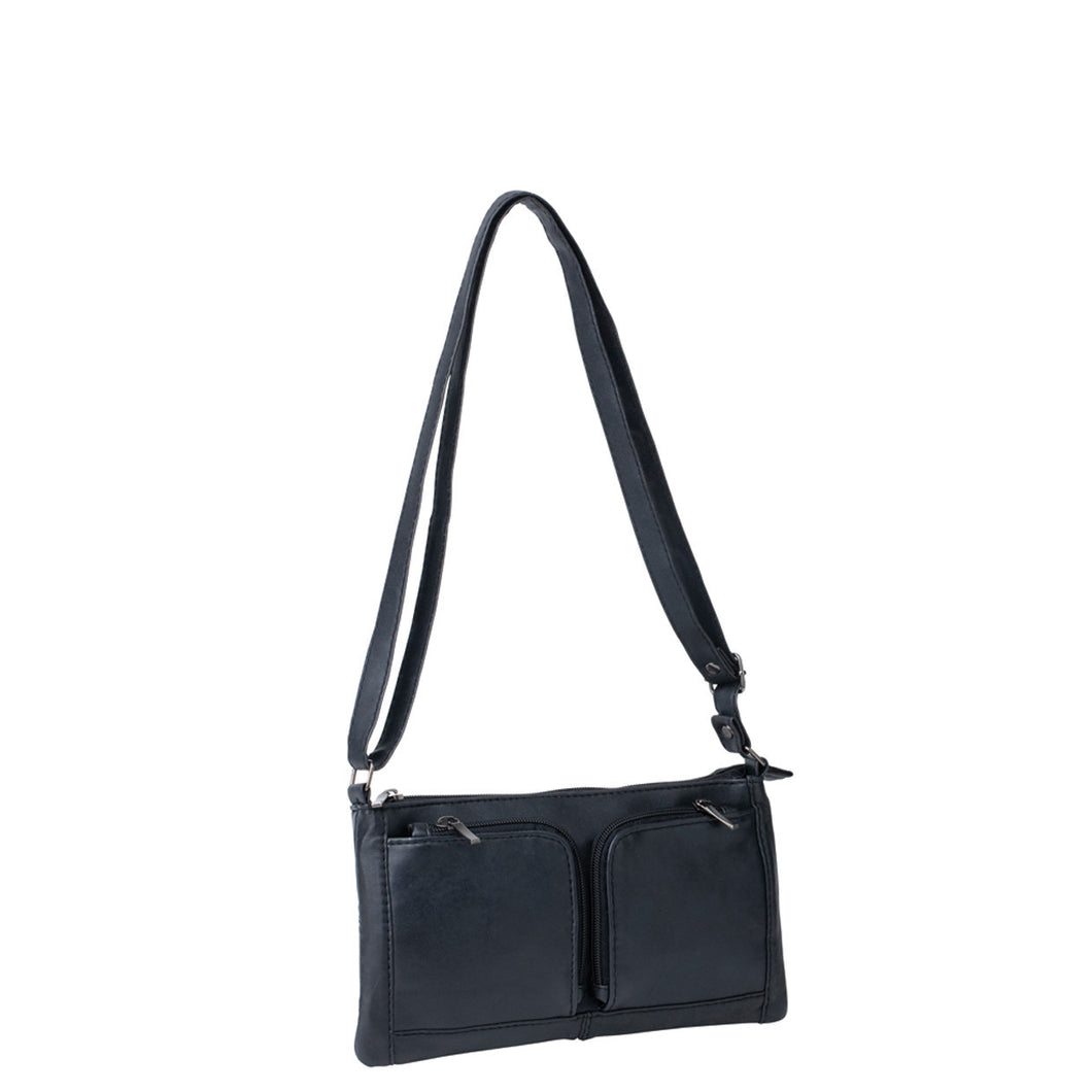 Gabee.com.au-Cobb & Co-SAM DOUBLE POCKET CROSSBODY-BLACK-Crossbody Bag