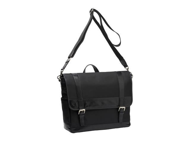 Gabee.com.au-Cobb & Co-HUDSON PEBBLED LEATHER AND CANVAS MESSENGER--Messenger Bag