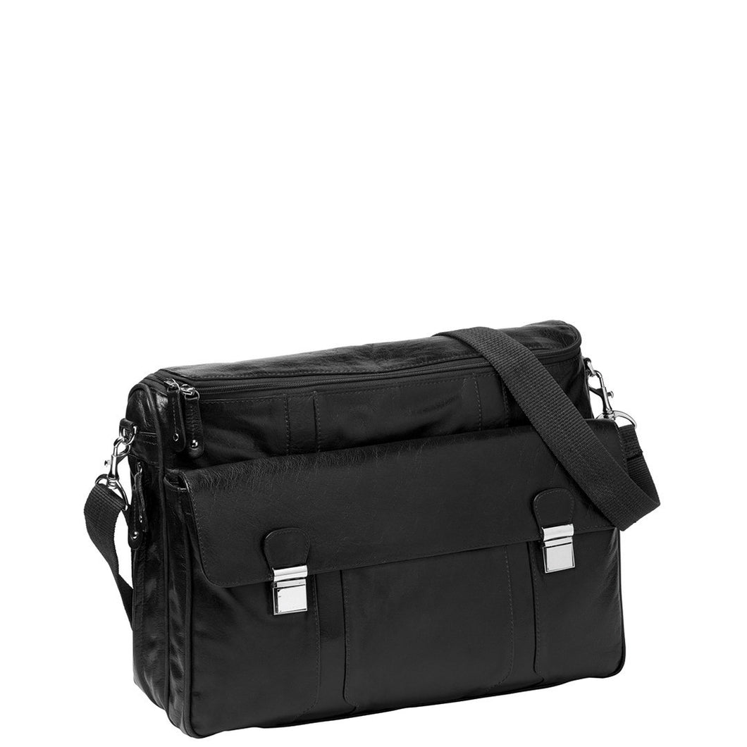 Gabee.com.au-Cobb & Co-RILEY WASHED LEATHER LAPTOP BAG-BLACK-Messenger Bag - 2