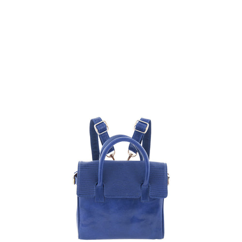 Gabee.com.au-Cobb & Co-GRAZIA  SNAKE EMBOSS LEATHER BACKPACK CONVERTS TO CROSSBODY BAG-BLUE-Handbag - 1