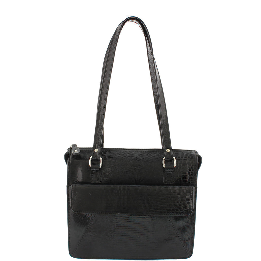 Gabee.com.au-Cobb & Co-GEORGIA SNAKE EMBOSS LEATHER SHOULDER BAG-BLACK-Shoulder Bag - 2