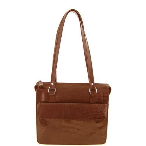 Gabee.com.au-Cobb & Co-GEORGIA SNAKE EMBOSS LEATHER SHOULDER BAG-CARAMEL-Shoulder Bag - 1