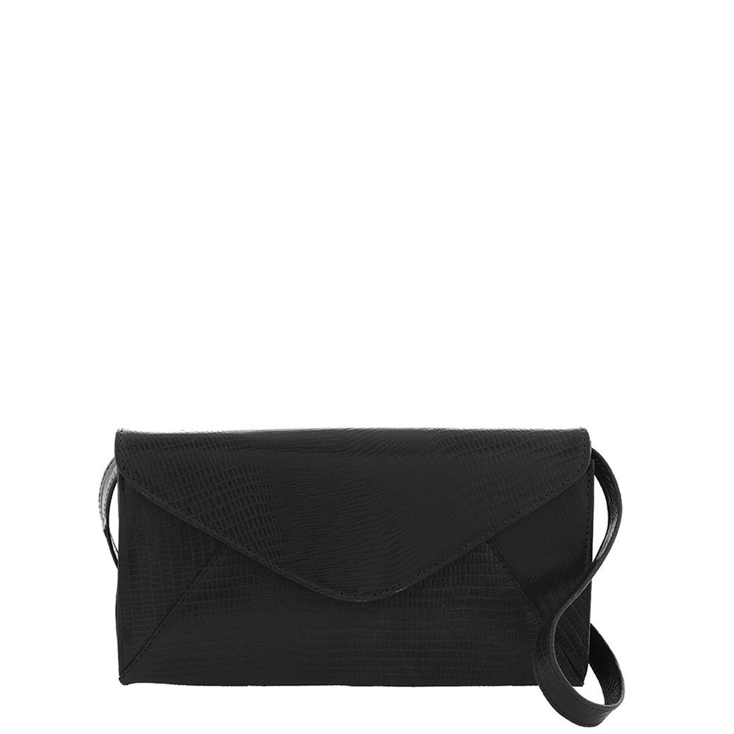 Gabee.com.au-Cobb & Co-KEVA SNAKE EMBOSS LEATHER ENVELOPE CLUTCH-BLACK-Clutch - 2