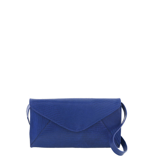 Gabee.com.au-Cobb & Co-KEVA SNAKE EMBOSS LEATHER ENVELOPE CLUTCH-BLUE-Clutch - 1