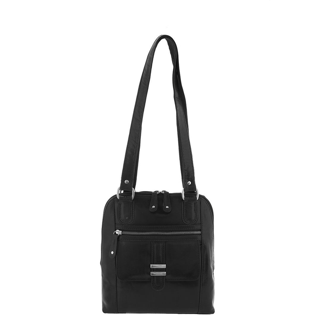 Gabee.com.au-Cobb & Co-HARPER LEATHER CONVERTIBLE SHOULDER BAG /BACKPACK-BLACK-Backpacks - 2