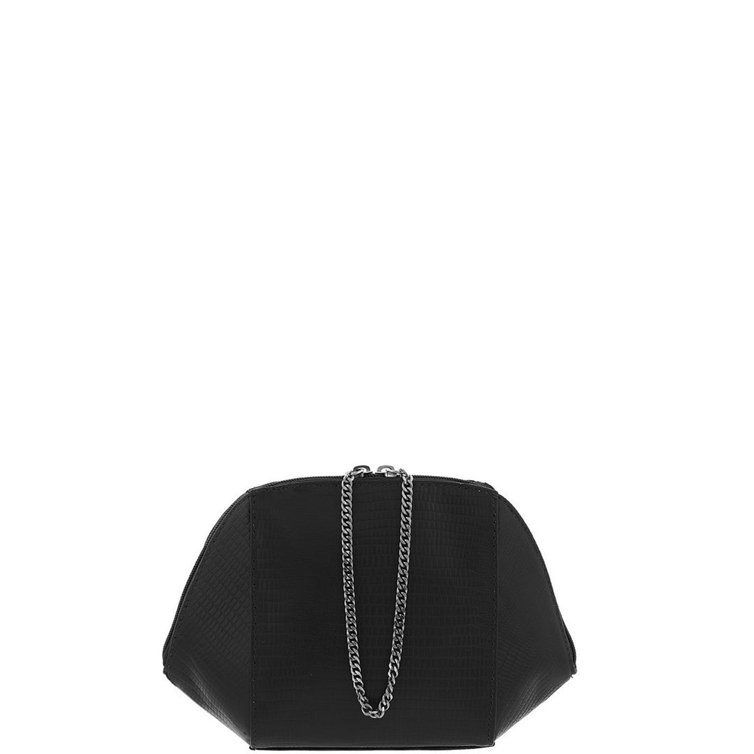 Gabee.com.au-Cobb & Co-VALENTINA SNAKE LEATHER GEOMETRIC CLUTCH-BLACK-Clutch - 2