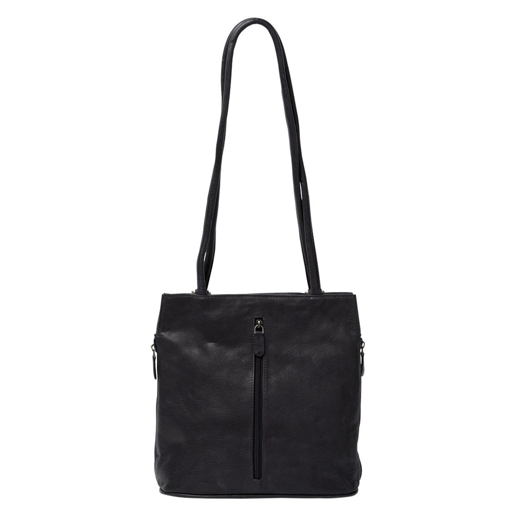 Gabee.com.au-Gabee-ELLIE LEATHER  CONVERTIBLE SHOULDER BAG/ BACKPACK-BLACK-Convertible Bag - 2