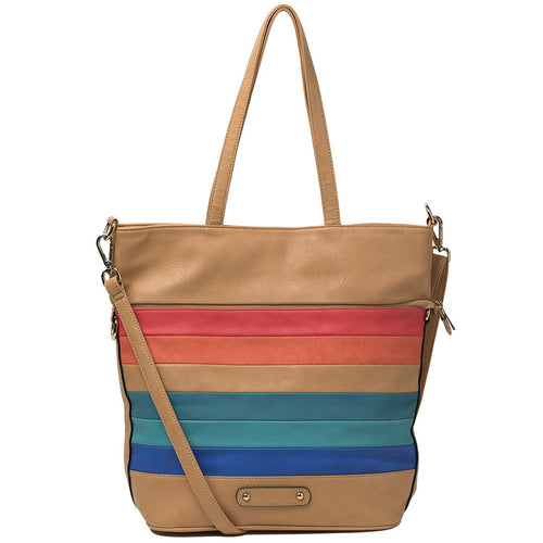 Gabee.com.au-Gabee-STRIPED TOTE & SHOULDER BAG-TAUPE-Tote